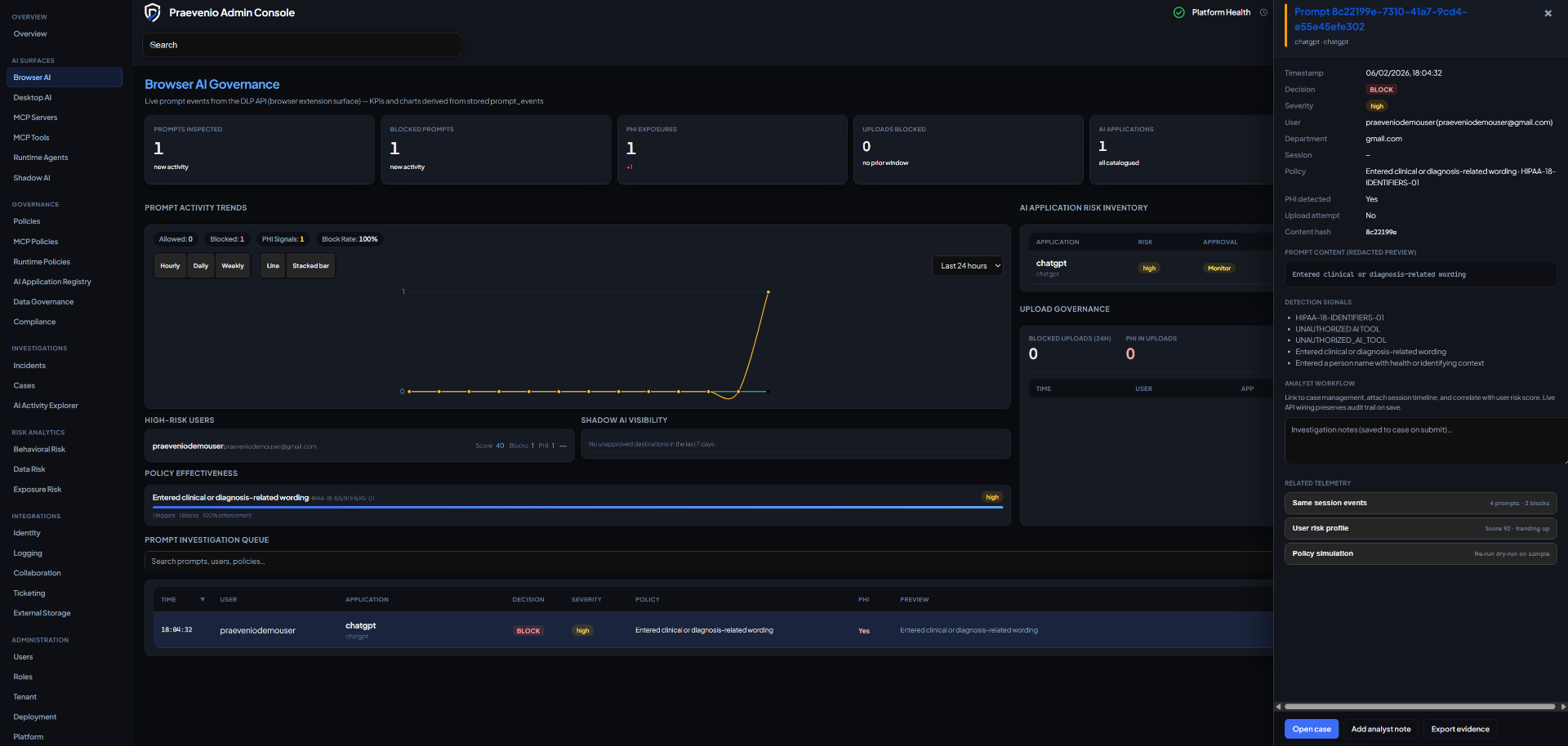 Generate a Security Event — Praevenio screenshot