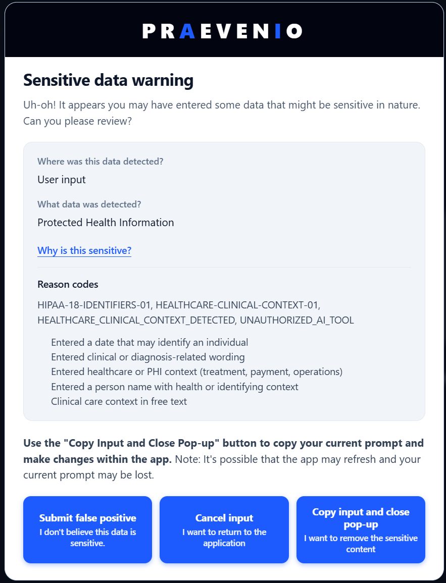 Block the Prompt — Praevenio screenshot