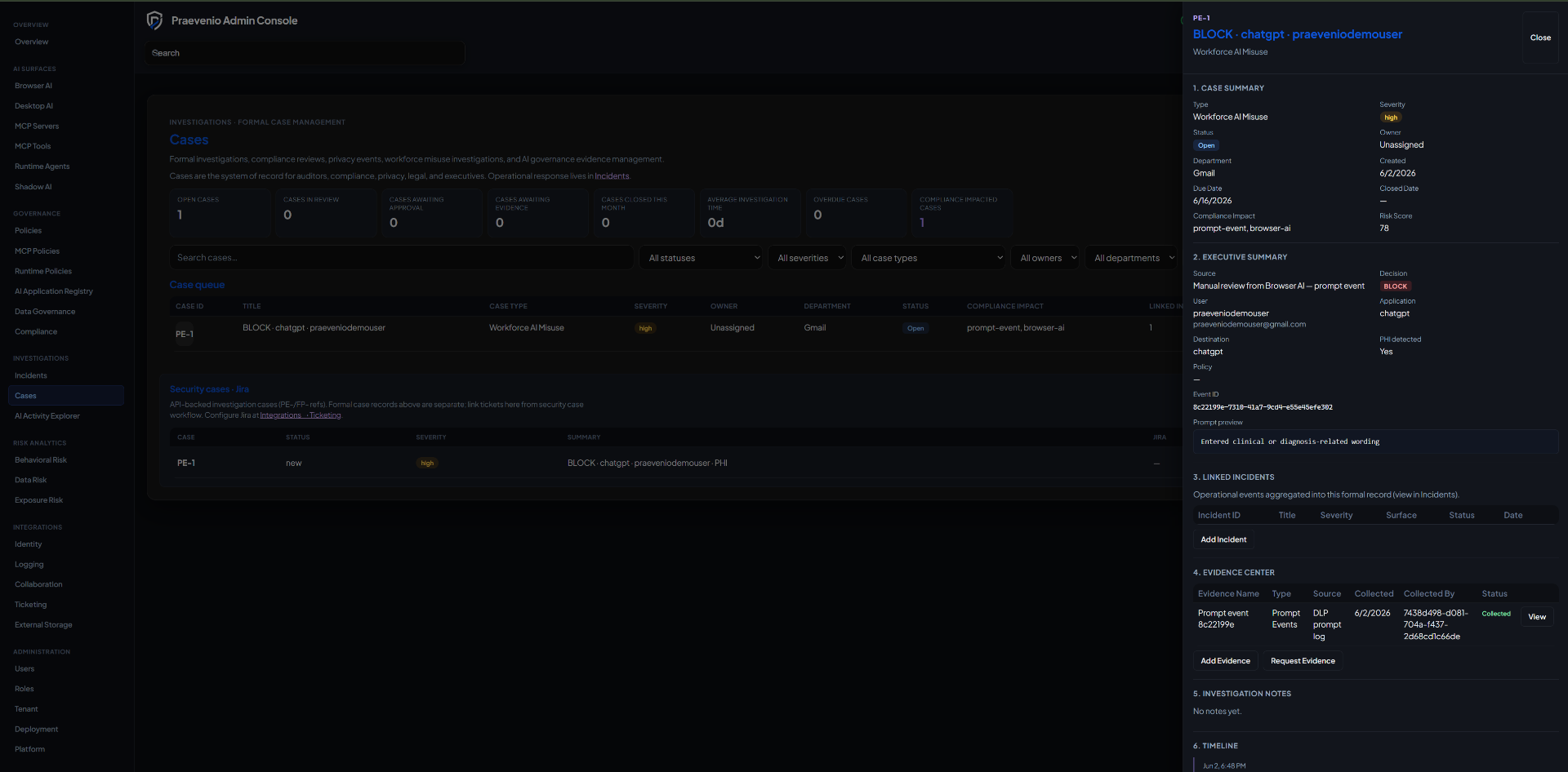 Investigate and Respond — Praevenio screenshot